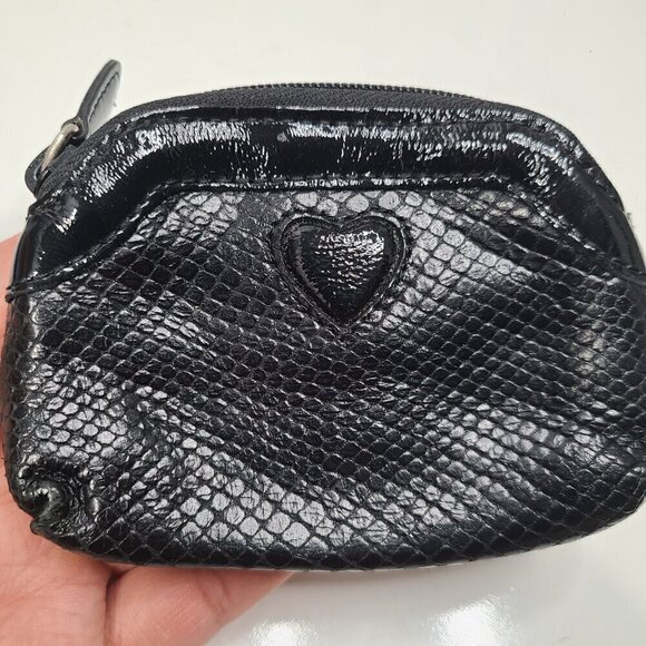 Brighton Snakeskin Purse Small Pouch Heart Genuine Black Leather - Picture 2 of 7